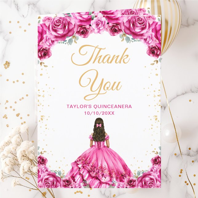 Tarjeta De Agradecimiento Princesa ardiente Floral Quinceañera (Subido por el creador)