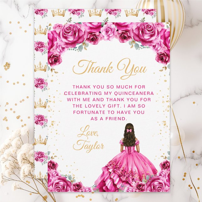 Tarjeta De Agradecimiento Princesa ardiente Floral Quinceañera (Subido por el creador)