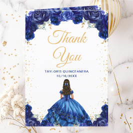 Tarjeta De Agradecimiento Princesa Azul Oscura Floral Quinceañera