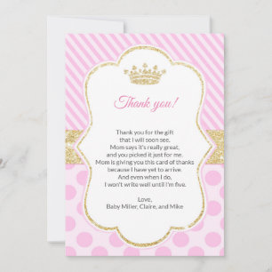 Tarjeta De Agradecimiento Princesa Baby Shower le agradece cardar el oro