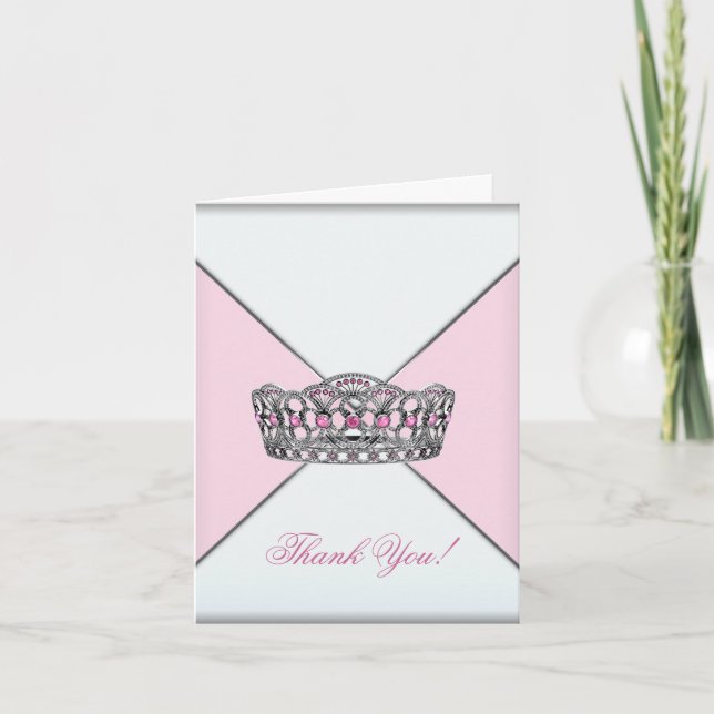 Tarjeta De Agradecimiento Princesa blanca rosada Thank You Card de la tiara (Anverso)