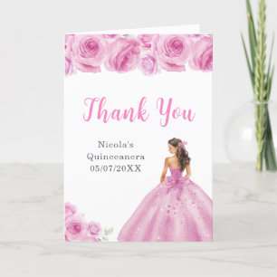 Tarjeta De Agradecimiento Princesa con ropa rosa claro Quinceanera Gracias
