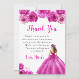 Tarjeta De Agradecimiento Princesa con un cálido vestido rosa Quinceanera Gr