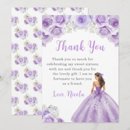 Tarjeta De Agradecimiento Princesa con un vestido morado dulce 16 Gracias