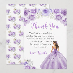 Tarjeta De Agradecimiento Princesa con un vestido morado dulce 16 Gracias