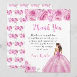 Tarjeta De Agradecimiento Princesa con un vestido rosa dulce Dieciséis graci