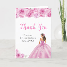 Tarjeta De Agradecimiento Princesa con un vestido rosa dulce Dieciséis graci