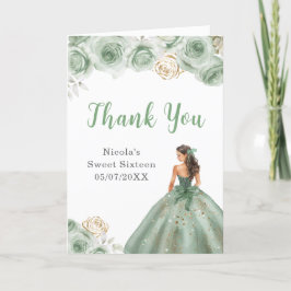 Tarjeta De Agradecimiento Princesa con un vestido verde dulce Dieciséis grac