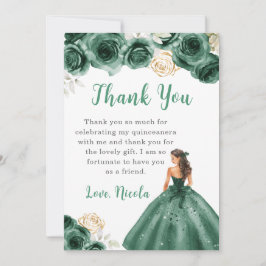 Tarjeta De Agradecimiento Princesa con un vestido verde Quinceanera Gracias