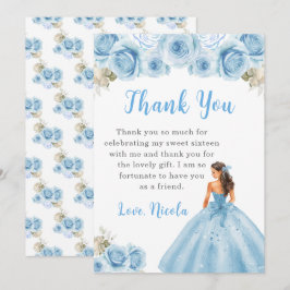 Tarjeta De Agradecimiento Princesa con vestido azul dulce Dieciséis gracias