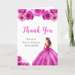Tarjeta De Agradecimiento Princesa con vestido caliente de rosa dulce Diecis