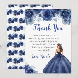 Tarjeta De Agradecimiento Princesa con vestido de marina Dieciséis gracias