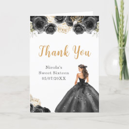 Tarjeta De Agradecimiento Princesa con vestido negro Dulce Dieciséis gracias