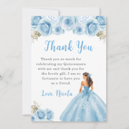 Tarjeta De Agradecimiento Princesa con vestimenta azul Quinceanera Gracias