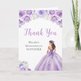 Tarjeta De Agradecimiento Princesa con vestimenta púrpura Quinceanera Gracia