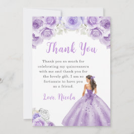 Tarjeta De Agradecimiento Princesa con vestimenta púrpura Quinceanera Gracia