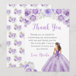 Tarjeta De Agradecimiento Princesa con vestimenta púrpura Quinceanera Gracia