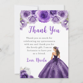 Tarjeta De Agradecimiento Princesa con vestimenta púrpura Quinceanera Gracia