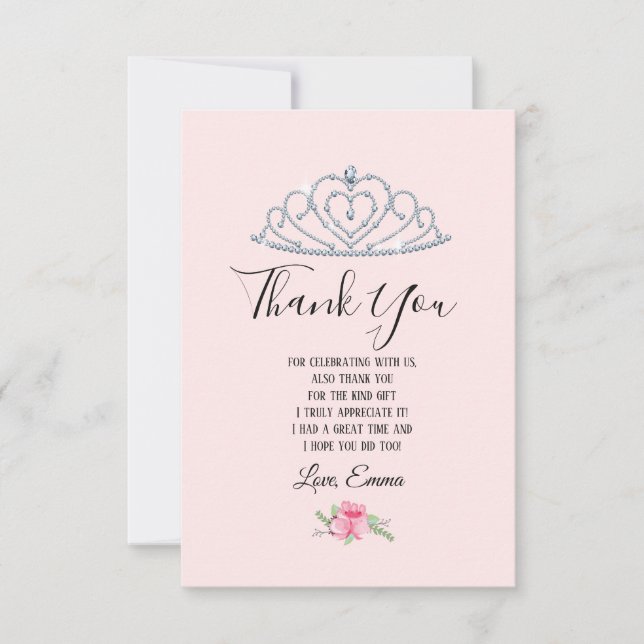 Tarjeta De Agradecimiento princesa, corona, corona purpurina, carta de agrad (Anverso)