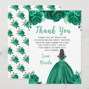 Tarjeta De Agradecimiento Princesa de Cabello Marrón Floral Verde Dulces Die