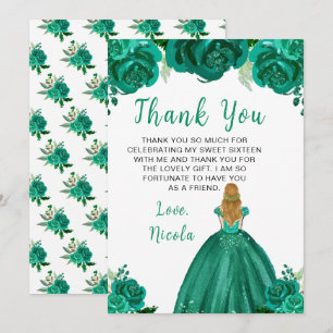 Tarjeta De Agradecimiento Princesa de Cabello Rubio Cumple Dulces Dieciséis