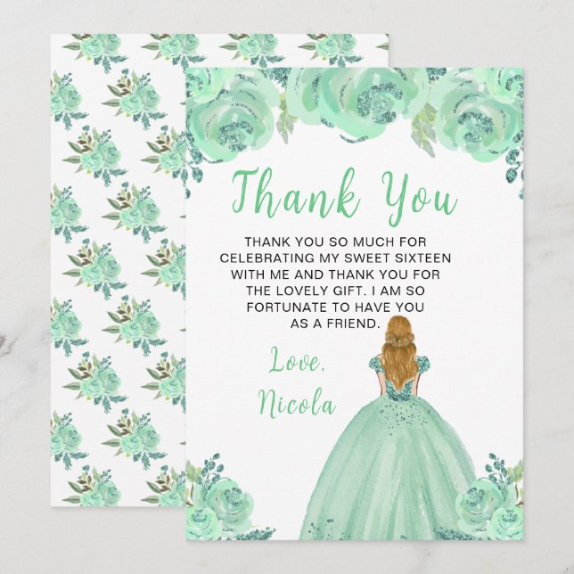 Tarjeta De Agradecimiento Princesa de Cabello Rubio Cumple Dulces Dieciséis (Anverso / Reverso)