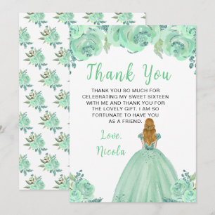 Tarjeta De Agradecimiento Princesa de Cabello Rubio Cumple Dulces Dieciséis