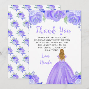 Tarjeta De Agradecimiento Princesa de Cabello Rubio Cumpleaños Dieciséis Mor