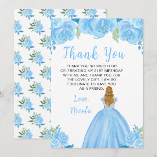 Tarjeta De Agradecimiento Princesa de Cabello Rubio Fiesta de Cumpleaños Flo