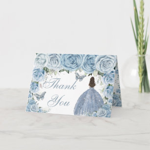Tarjeta De Agradecimiento Princesa de cumpleaños de Quinceañera floral azul 