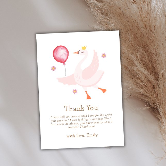 Tarjeta De Agradecimiento Princesa de danza rosa Swan Balloon Baby Shower (Pink Dancing Princess Swan Balloon Baby Shower Thank You Card)