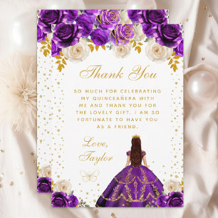 Tarjeta De Agradecimiento Princesa de Floral Púrpura Quinceañera