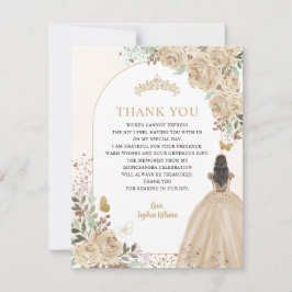 Tarjeta De Agradecimiento Princesa de oro Floral Light Quinceanera Gracias