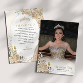 Tarjeta De Agradecimiento Princesa de oro floral Quinceanera Foto Gracias