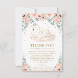 Tarjeta De Agradecimiento Princesa del Cisne Chic Blush Rosa Floral Baby Sho
