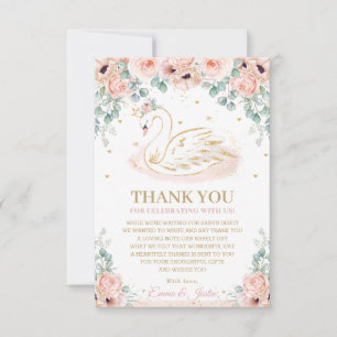 Tarjeta De Agradecimiento Princesa del Cisne Chic Blush Rosa Floral Baby Sho