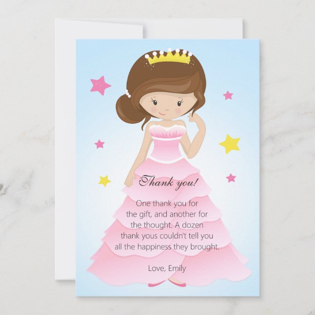 Tarjeta De Agradecimiento Princesa Dress Thank You Card (Anverso)