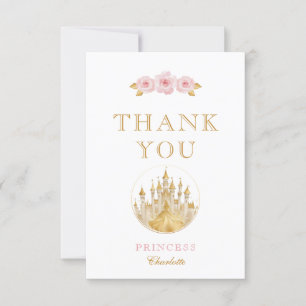 Tarjeta De Agradecimiento Princesa elegante rosa y dorada