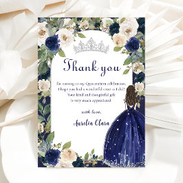 Tarjeta De Agradecimiento Princesa Floral Azul Quinceanera Cumpleaños