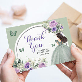 Tarjeta De Agradecimiento Princesa Floral Boho Sage Lilac Quinceañera