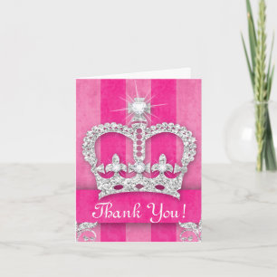 Tarjeta De Agradecimiento Princesa linda Crown Bling Pink Stripes