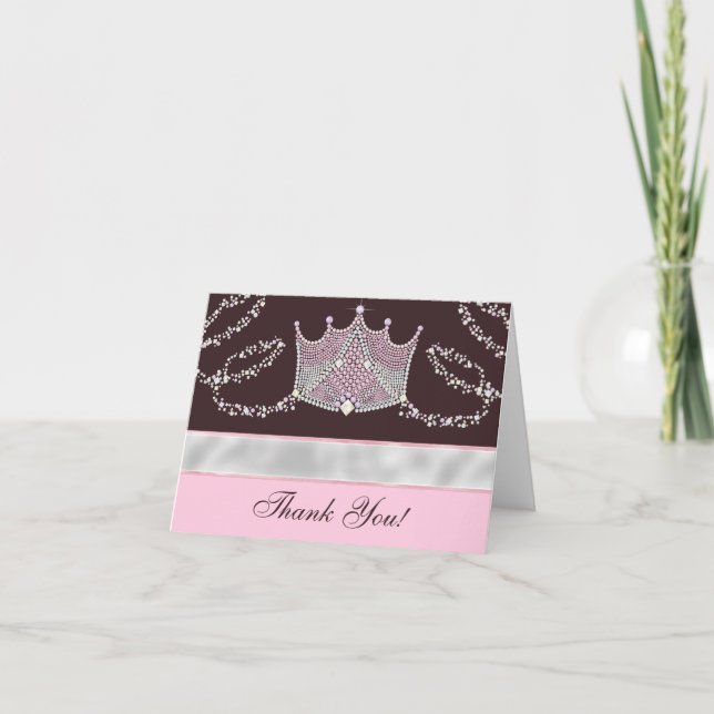 Tarjeta De Agradecimiento Princesa Marrón Rosa Gracias Cartas (Anverso)