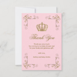 Tarjeta De Agradecimiento Princesa Pink Gold Crown Thank usted Baby Shower