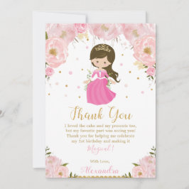 Tarjeta De Agradecimiento Princesa primera floral rosa Rubor