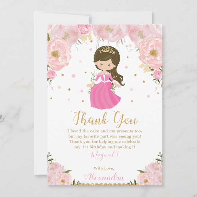 Tarjeta De Agradecimiento Princesa primera floral rosa Rubor (Anverso)