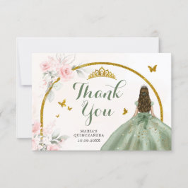 Tarjeta De Agradecimiento Princesa rosa de Rubor verde sabio Quinceanera
