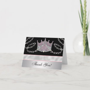 Tarjeta De Agradecimiento Princesa Rosa de Tiara Negra Gracias Cartas