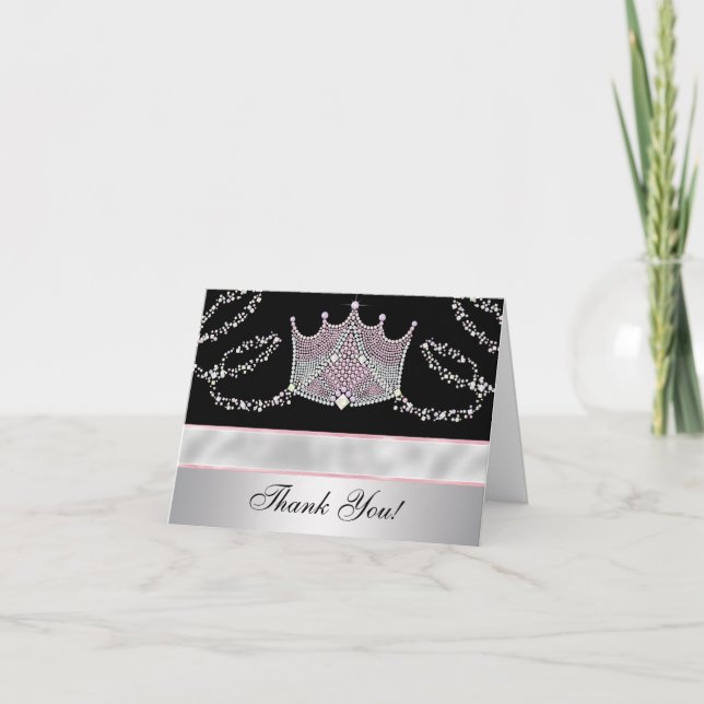 Tarjeta De Agradecimiento Princesa Rosa de Tiara Negra Gracias Cartas (Anverso)