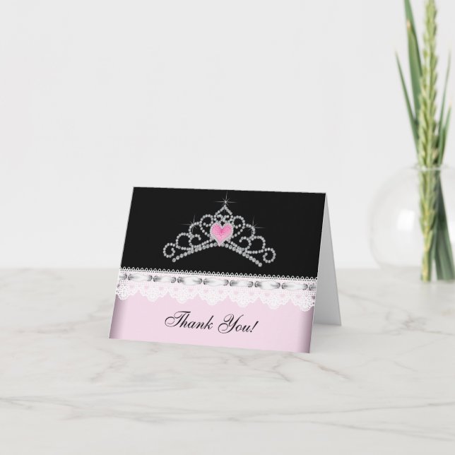 Tarjeta De Agradecimiento Princesa Rosa de Tiara Negra Gracias Cartas (Anverso)