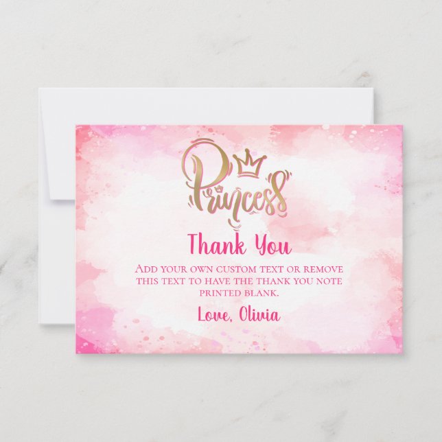 Tarjeta De Agradecimiento Princesa Rosa Gracias Cartas (Anverso)